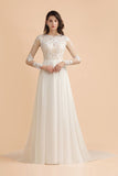 Stilvolles Rundhals-Spitzenapplikationen-Hochzeitskleid Langarm-Chiffon-einfaches Brautkleid