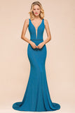 Stylish Deep Double V-Neck Sleeveless Mermaid Prom Dress Formal Party Gown
