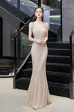 Looking for Prom Dresses,Evening Dresses,Homecoming Dresses,Quinceanera dresses in Tulle, Mermaid style, and Gorgeous Beading,Crystal,Sequined,Rhinestone work  MISSHOW has all covered on this elegant Stylish Deep V-Neck Sleeveless Beading Silver Slim Mermaid Party Gown.