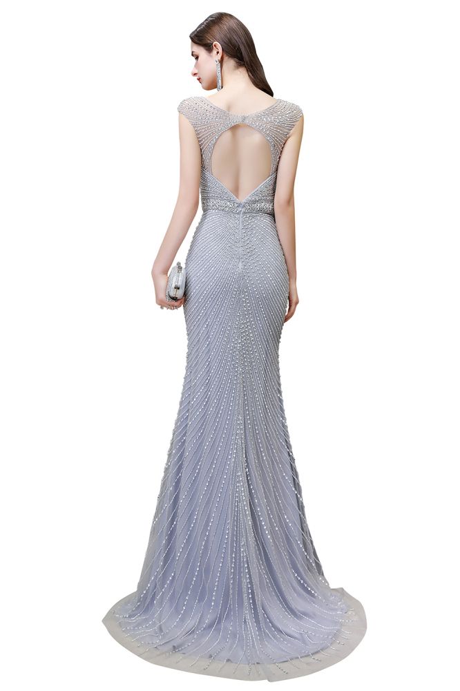 Looking for Prom Dresses,Evening Dresses,Homecoming Dresses,Quinceanera dresses in Tulle, Mermaid style, and Gorgeous Beading,Crystal,Sequined,Rhinestone work  MISSHOW has all covered on this elegant Stylish Deep V-Neck Sleeveless Beading Silver Slim Mermaid Party Gown.