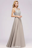 Looking for Bridesmaid Dresses in 100D Chiffon,Lace, A-line style, and Gorgeous Lace,Rhinestone work  MISSHOW has all covered on this elegant Stylish Floral Appliques Sleeveless Evening Party Gown Aline Silver Chiffon Long Bridesmaid Dress.