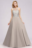 Stylish Floral Appliques Sleeveless Evening Party Gown Aline Silver Chiffon Long Bridesmaid Dress