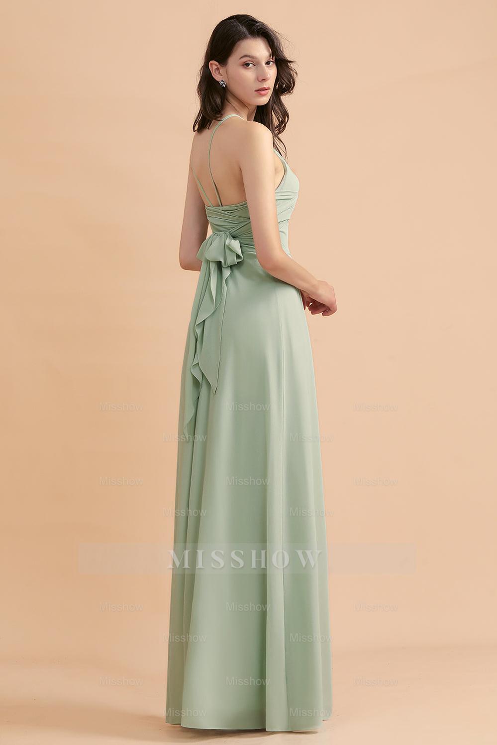 Stylish Jewel Sleeveless Dusty Sage Chiffon Bridesmaid Dresses with Ruffles Stylish Jewel Sleeveless Dusty Sage Chiffon Bridesmaid Dresses with Ruffles