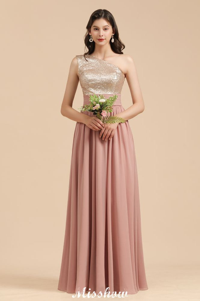 Looking for Evening Dresses,Bridesmaid Dresses in 100D Chiffon, A-line style, and Gorgeous  work  MISSHOW has all covered on this elegant Stylish One Shoulder Sequins Chiffon Evening Party Dress Prom Dress.
