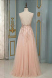 Stylish Spaghetti Straps V-Neck Floral Lace Evening Maxi Dress Tulle Sleeveless Prom Swing Dress-misshow.com
