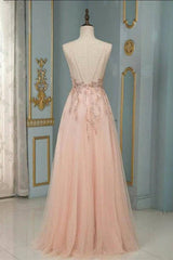 Stylish Spaghetti Straps V-Neck Floral Lace Evening Maxi Dress Tulle Sleeveless Prom Swing Dress-misshow.com