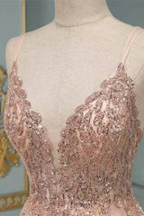 Stylish Spaghetti Straps V-Neck Floral Lace Evening Maxi Dress Tulle Sleeveless Prom Swing Dress-misshow.com