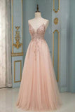Stylish Spaghetti Straps V-Neck Floral Lace Evening Maxi Dress Tulle Sleeveless Prom Swing Dress-misshow.com