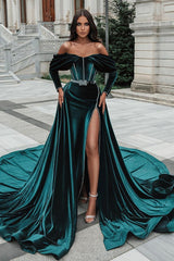 Stylish Split Front Off-the-shoulder Prom Evening Dresses With Train-misshow.com