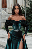 Stylish Split Front Off-the-shoulder Prom Dress With Train-misshow.com
