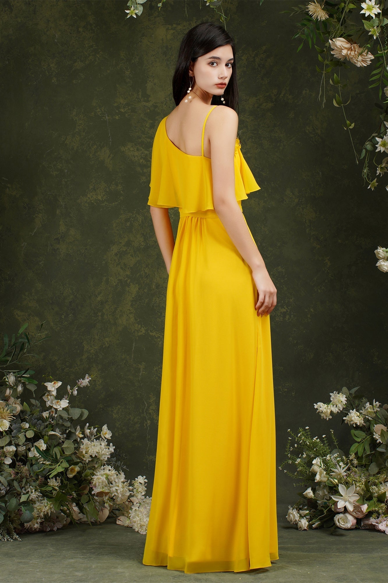 aline prom dresses LaDivine 7447 Long Formal A Line Dress Stylish Split Front One-shoulder Tulle