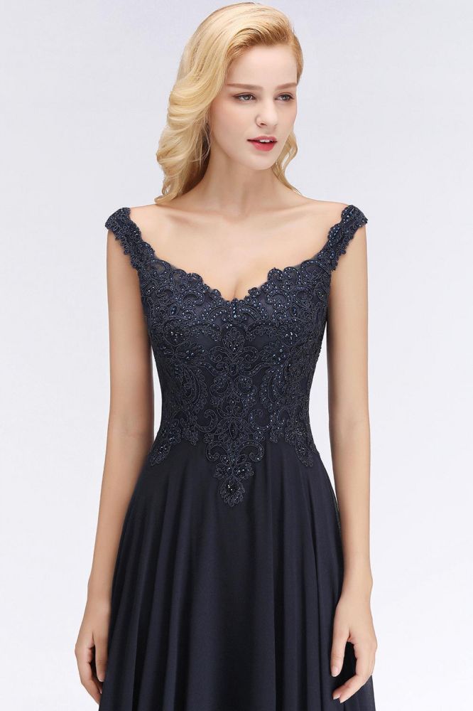 Looking for Prom Dresses,Evening Dresses,Homecoming Dresses,Quinceanera dresses in Silk Chiffon, A-line style, and Gorgeous Lace,Rhinestone work  MISSHOW has all covered on this elegant Stylish Straps Aline Beading Evening Maxi Dress Sleeveless V-Neck Wedding Guest Dress.