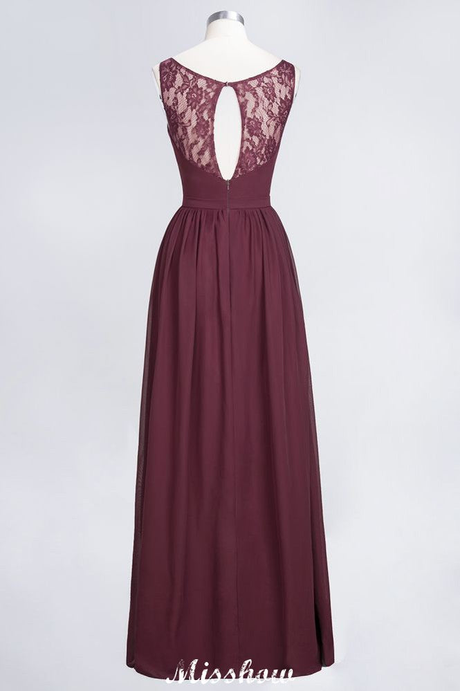 Looking for Bridesmaid Dresses in 100D Chiffon, A-line style, and Gorgeous  work  MISSHOW has all covered on this elegant Stylish V-Neck aline Evening Maxi Gown Chiffon Sleeveless Bridesmaid Dress Burgundy.