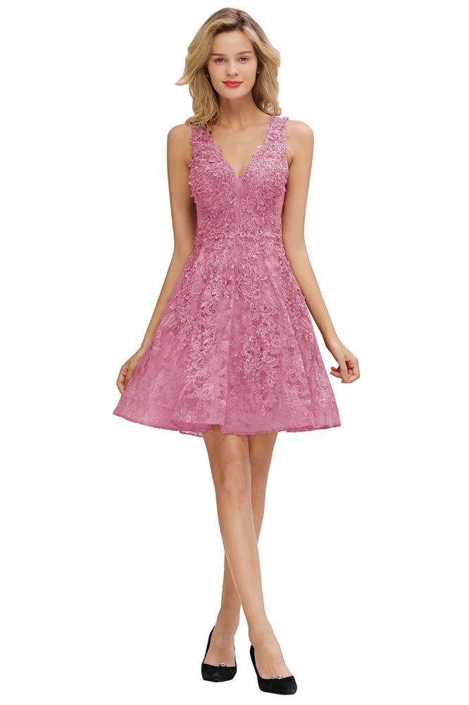 MISSHOW offers Stylish V-Neck Floral Appliques Homecoming Dress Knee-Length Sleeveless Party Dress at a good price from Pearl Pink,Dusty Rose,Burgundy,Dark Navy,Tulle to A-line Mini,Knee-length them. Stunning yet affordable  Prom Dresses,Evening Dresses,Homecoming Dresses,Bridesmaid Dresses,Quinceanera dresses.