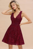 Stylish V-Neck Floral Appliques Homecoming Dress Knee-Length Sleeveless Party Dress