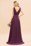 Stylish V-Neck Hi-Lo Party Dress A-line Beads Chiffon Bridesmaid Dress-misshow.com