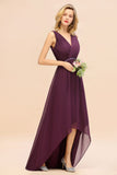 Stylish V-Neck Hi-Lo Party Dress A-line Beads Chiffon Bridesmaid Dress-misshow.com