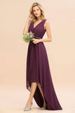 Stylish V-Neck Hi-Lo Party Dress A-line Beads Chiffon Bridesmaid Dress-misshow.com