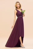 Stylish V-Neck Hi-Lo Party Dress A-line Beads Chiffon Bridesmaid Dress-misshow.com