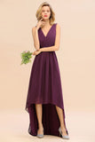 Stylish V-Neck Hi-Lo Party Dress A-line Beads Chiffon Bridesmaid Dress-misshow.com