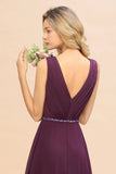 Stylish V-Neck Hi-Lo Party Dress A-line Beads Chiffon Bridesmaid Dress-misshow.com