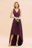 Stylish V-Neck Hi-Lo Party Dress A-line Beads Chiffon Bridesmaid Dress-misshow.com