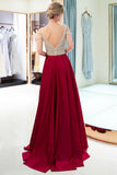 Looking for Prom Dresses,Evening Dresses in Stretch Satin, A-line style, and Gorgeous Beading,Crystal work  MISSHOW has all covered on this elegant Stylish V-neck Sleeveless Burgundy Crystal Beading A-line Evening Dress