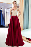 Looking for Prom Dresses,Evening Dresses in Stretch Satin, A-line style, and Gorgeous Beading,Crystal work  MISSHOW has all covered on this elegant Stylish V-neck Sleeveless Burgundy Crystal Beading A-line Evening Dress