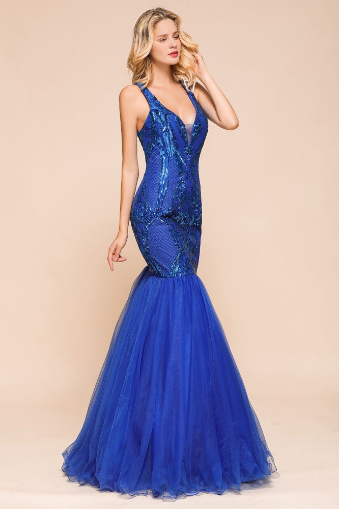 Looking for Prom Dresses,Evening Dresses in Tulle,Organza,Sequined, Mermaid style, and Gorgeous Sequined work  MISSHOW has all covered on this elegant Stylish V-Neck Sparkly Sequined Mermaid Prom Dress Sleeveless Floor Length Ruffy Evening Gown.