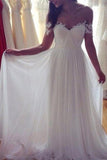 Sweep Train Chiffon Sleeveless Applique Lace Off-the-Shoulder Wedding Dress-misshow.com