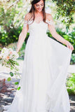 Sweep Train Chiffon Sleeveless Applique Lace Off-the-Shoulder Wedding Dress