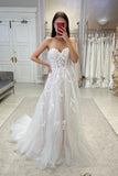 Sweetheart A-line Sleeveless Appliques Tulle Wedding Dress With Lace