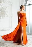 Sweetheart A-line Sleeveless Satin Evening Dress With Side Slit