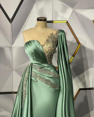Sweetheart Appliques Ruffles Floor-length Mermaid Prom Dress With Side Train-misshow.com