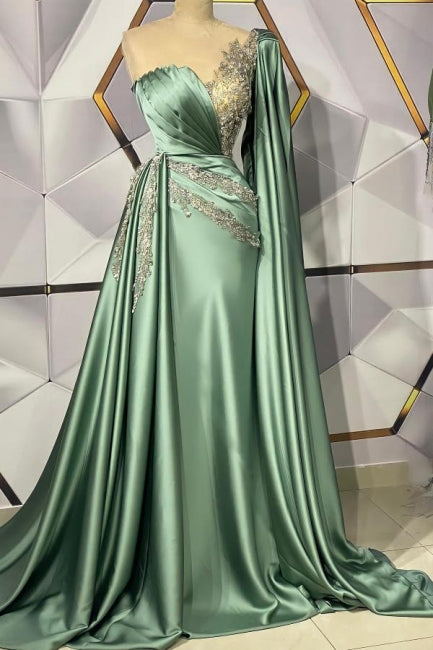 Sweetheart Appliques Ruffles Floor-length Mermaid Prom Dress With Side Train-misshow.com