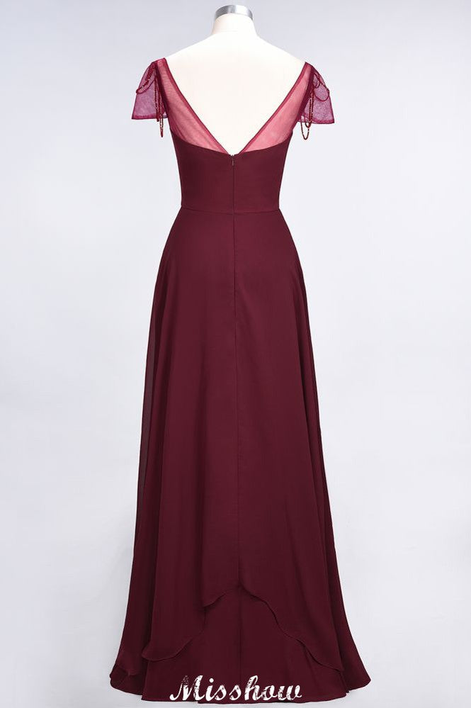 Sweetheart Cap-Sleeves Ruffle Floor-Length Bridesmaid Dress with Beadings Moher if the Bride Dresses | MISSHOW Sweetheart Cap-Sleeves Ruffle Floor-Length Bridesmaid Dress with Beadings Moher if the Bride Dresses | MISSHOW