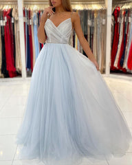 Sweetheart Floor Length A-line Backless Tulle Prom Evening Dresses-misshow.com