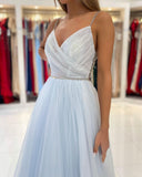 Sweetheart Floor Length A-line Backless Tulle Prom Dresses-misshow.com
