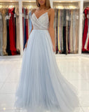 Sweetheart Floor Length A-line Backless Tulle Prom Dresses-misshow.com
