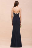 Sweetheart Floral Mermaid Bridesmaid Dress Sleeveless Navy Formal Party Dress-misshow.com