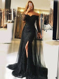 Sweetheart Lace-Appliques Front-Split Newest Long-Sleeve Mermaid Prom Dress-misshow.com