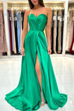 Sweetheart Long Green A-line Sleeveless Evening Dress With Side Slit-misshow.com