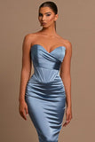 Sweetheart Long Mermaid Dusty Blue Satin Prom Dress-misshow.com