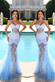 Sweetheart Long Mermaid Lace Sleeveless Prom Dress With Train-misshow.com