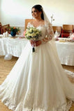 Sweetheart Long-Sleeve A-Line Tulle Wedding Dresses with Lace-misshow.com