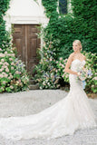 Sweetheart Mermaid Sleeveless Tulle Appliques Wedding Dress With Lace-misshow.com
