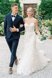 Sweetheart Mermaid Sleeveless Tulle Appliques Wedding Dress With Lace-misshow.com