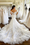 Sweetheart Off-the-Shoulder Mermaid Bridal Gown Tulle Lace Appliques Wedding Dress-misshow.com