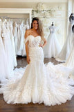 Sweetheart Off-the-Shoulder Mermaid Bridal Gown Tulle Lace Appliques Wedding Dress-misshow.com