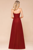 Sweetheart Red Bridesmaid Dress Chiffon Floor-Length Wedding Guest Dress backless-misshow.com